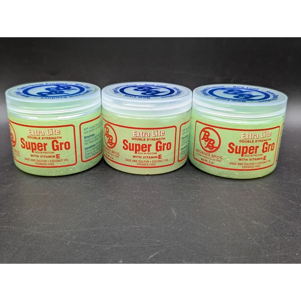 Lot of 3 Bronner Brothers Extra Lite Double Strength Super Gro Vitamin E, 6 Oz